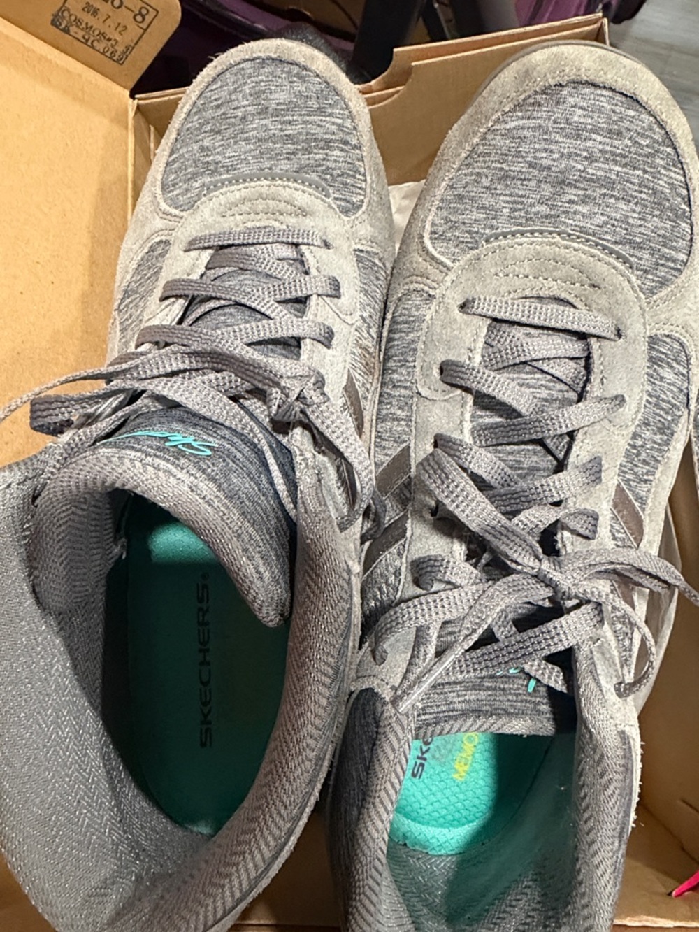 Skechers Women's Gray Lace-Up Casual Athletic Sneakers with Teal Insole